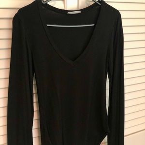 Black Bodysuit V Neck
